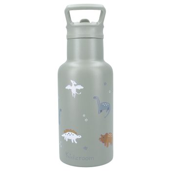 Szary bidon termiczny 350 ml z nadrukiem dinozaurów dla dziecka. Kidzroom Butelka bidon 350ml Small Dino