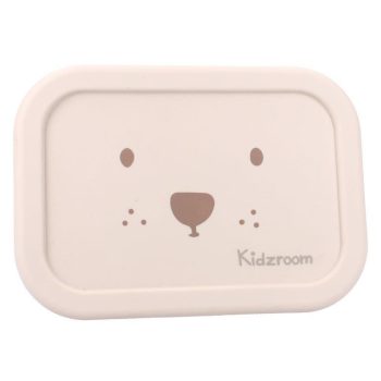 Silikonowy pojemnik na jedzenie w kolorze jasnoróżowym z nadrukiem twarzy misia dla dziecka. Kidzroom Lunchbox pojemnik silikon Beary Excited