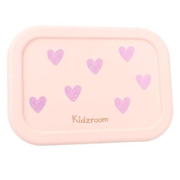 Różowy silikonowy pojemnik na lunch z motywem fioletowych serc dla dziecka. Kidzroom Lunchbox pojemnik silikon Magical Heart