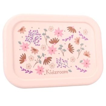 Różowy silikonowy pojemnik na lunch z motywem kwiatów dla dziecka. Kidzroom Lunchbox pojemnik silikon Memories Flower