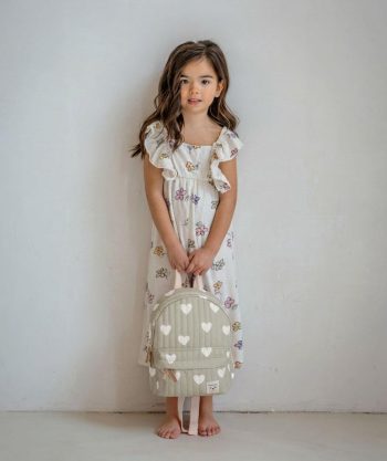 Dziecięcy plecak w kolorze miętowym w białe serca z regulowanymi szelkami dla dziewczynki. Kidzroom Plecak dla dzieci Wonderful Worlds Mint