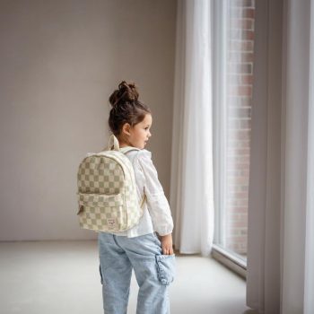Plecak dziecięcy w beżowo-zieloną kratę dla dziecka. Kidzroom Plecak dla dzieci Nostalgia Green Beige