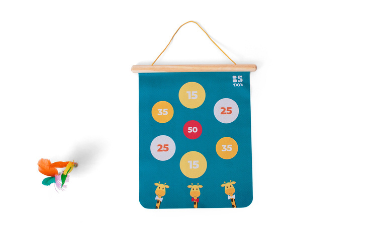 Magnetyczna tarcza do rzutek z kolorowymi punktami i piórkowymi lotkami gra zręcznościowa dla dzieci. BS Toys Magnetyczne rzutki z piórkowymi lotkami