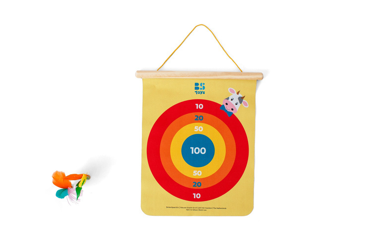 Magnetyczna tarcza do rzutek z kolorowymi piórkowymi lotkami do gry zręcznościowej dla dzieci. BS Toys Magnetyczne rzutki z piórkowymi lotkami