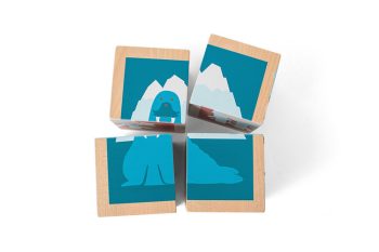 Drewniane klocki z obrazkami zwierząt arktyki puzzle dla dzieci. BS Toys 4 drewniane klocki/puzzle Zwierzęta Arktyki