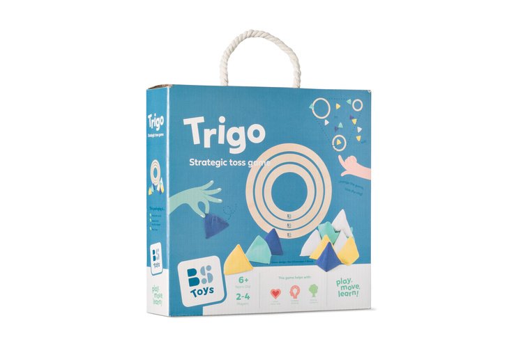 Gra zręcznościowa Trigo pudełko z uchwytem kolor niebieski dla dzieci. BS Toys gra zręcznościowa Trigo