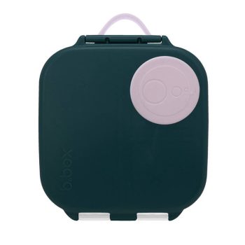 Mini lunchbox śniadaniówka w kolorze granatowym z różowym okrągłym elementem dla dziecka. b.box Mini lunchbox Indigo Rose