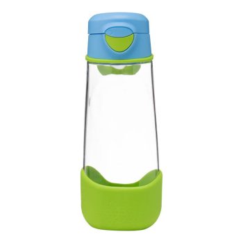 Sportowa butelka tritanowa 600 ml przezroczysta z niebieską nakrętką i zielonym uchwytem dla dziecka. b.box Sportowa butelka tritanowa 600ml Ocean Breeze