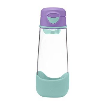 Sportowa butelka tritanowa 600 ml fioletowa z miętowym silikonowym uchwytem dla dziecka. b.box Sportowa butelka tritanowa 600ml Lilac Pop