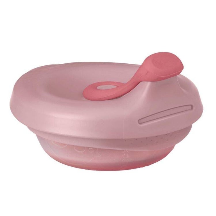 Różowa miseczka z pokrywką i łyżeczką dla dziecka. b.box Miseczka z pokrywką fill+feed Blush