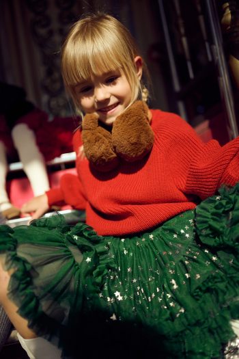 Zielona spódniczka tiulowa z brokatowymi gwiazdkami dla dziewczynki. Fig&Pear Spódniczka tiulowa Christmas Green z gwiazdkami