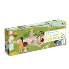 Puzzle tekturowe 350 elementów obrazek letni dzień z postaciami dzieci i zwierząt na zielonej łące. Djeco Puzzle tekturowe LETNI DZIEŃ 350 elem