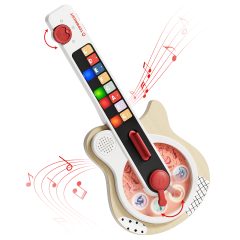 Interaktywna gitara dla dzieci 18m plus kolorowe przyciski dźwiękowe biała z beżowym korpusem. Topbright Gitara interaktywna dla dzieci 18m+