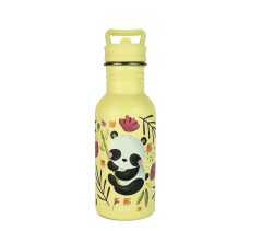 Żółty bidon termiczny 500 ml z motywem pandy i kwiatów dla dzieci. Sassi Butelka na wodę bidon 500ml Panda