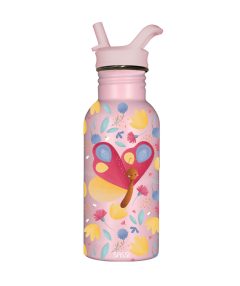 Różowy bidon termiczny 500 ml z motylem dla dziecka z ustnikiem silikonowym. Sassi Butelka na wodę bidon 500ml Motyl