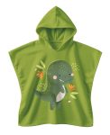 Zielone ponczo kąpielowe z kapturem dla dziecka z nadrukiem dinozaura 2-5 lat. Sassi Okrycie kąpielowe z kapturem 100% cotton Dinozaur 2–5 l
