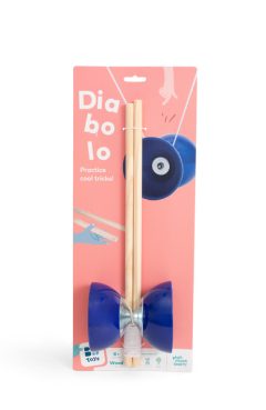 Niebieskie diabolo z drewnianymi pałeczkami dla dziecka. BS Toys Diabolo