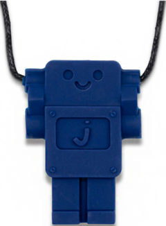 Granatowy naszyjnik dla dziewczynki z zawieszką w kształcie robota z silikonu do gryzienia i terapii antystresowej. Jellystone Gryzak terapeutyczny antystresowy naszyjnik robot School Blue