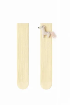 Żółte podkolanówki dziecięce z ozdobą 3D w kształcie konika. Fig&Pear Podkolanówki żółte z konikiem 3D Butter Yellow