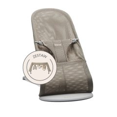 Leżaczek dla niemowlaka szary z siateczkowego materiału z pasami bezpieczeństwa. Babybjorn leżaczek BLISS MESH Szary Beż