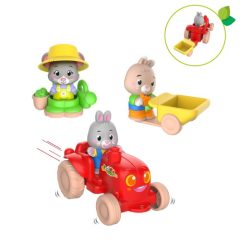 Zabawka traktor czerwony z figurkami zwierzątek i akcesoriami ogrodowymi dla dziecka. Vulli Klorofil Traktor i Akcesoria Ogrodowe