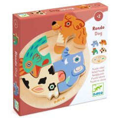 Drewniane okrągłe puzzle z obrazkami zwierząt dla dzieci powyżej 2 lat. Djeco Drewniane okrągłe puzzle RONDO DOG