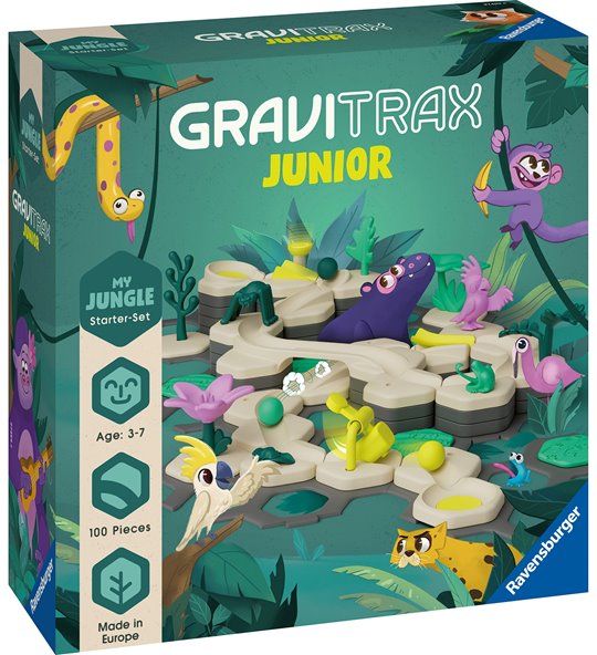 Zestaw startowy kulodrom dla dzieci z motywem dżungli 100 elementów kolorowe elementy do budowy toru. GraviTrax Junior Zestaw Startowy L Dżungla Jungle 100el 100 szt