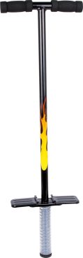 Metalowy skoczek pogo stick czarny z żółto-pomarańczowym wzorem dla dziecka. Small Foot Pogo stick metalowy skoczek