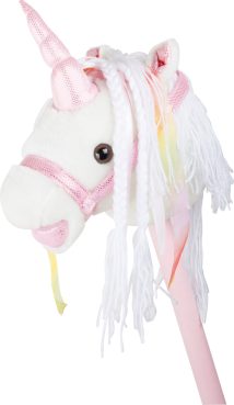 Pluszowy jednorożec na kiju biały z różowym rogiem i kolorową grzywą dla dziecka. Small Foot Jednorożec Hobby Horse