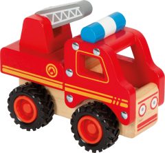 Drewniany czerwony wóz strażacki z niebiesko-białą syreną dla dzieci. Small Foot Pojazd Wóz strażacki