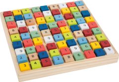 Drewniana tablica do gry sudoku z kolorowymi kostkami z cyframi do nauki liczenia i logicznego myślenia. Small Foot Tablica Kolorowe sudoku Educate