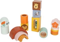 Drewniane klocki sensoryczne w kształcie zwierząt safari w różnych kolorach dla dzieci. Small Foot Klocki sensoryczne Safari