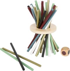 Drewniana gra zręcznościowa pionowe mikado z kolorowymi patyczkami i kostką do gry. Small Foot Pionowe Mikado Gold Edition