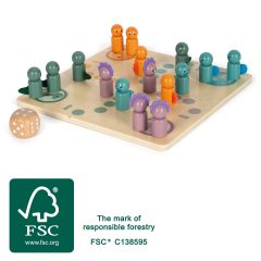 Drewniana gra planszowa ludo z kolorowymi pionkami dla dzieci. Small Foot Gra Ludo Dino Dinozaur