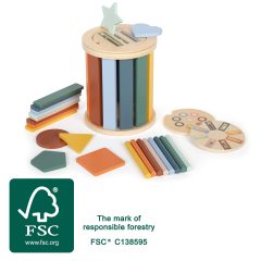 Drewniany sorter kształtów i kolorów z różnokolorowymi elementami do układania dla dzieci. Small Foot Montessori Sorter kształtów i kolorów