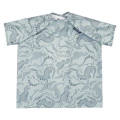 Wodoodporny śliniak z krótkim rękawem dla dziecka wzór dinozaury szary. BiBADO Wodoodporny śliniak z krótkim rękawem BLW Dino Roar Dinozaur