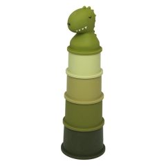 Kubki do układania w odcieniach zieleni z motywem dinozaura dla dziecka. Trixie Kubki do układania 5szt. – Dinozaur Baby