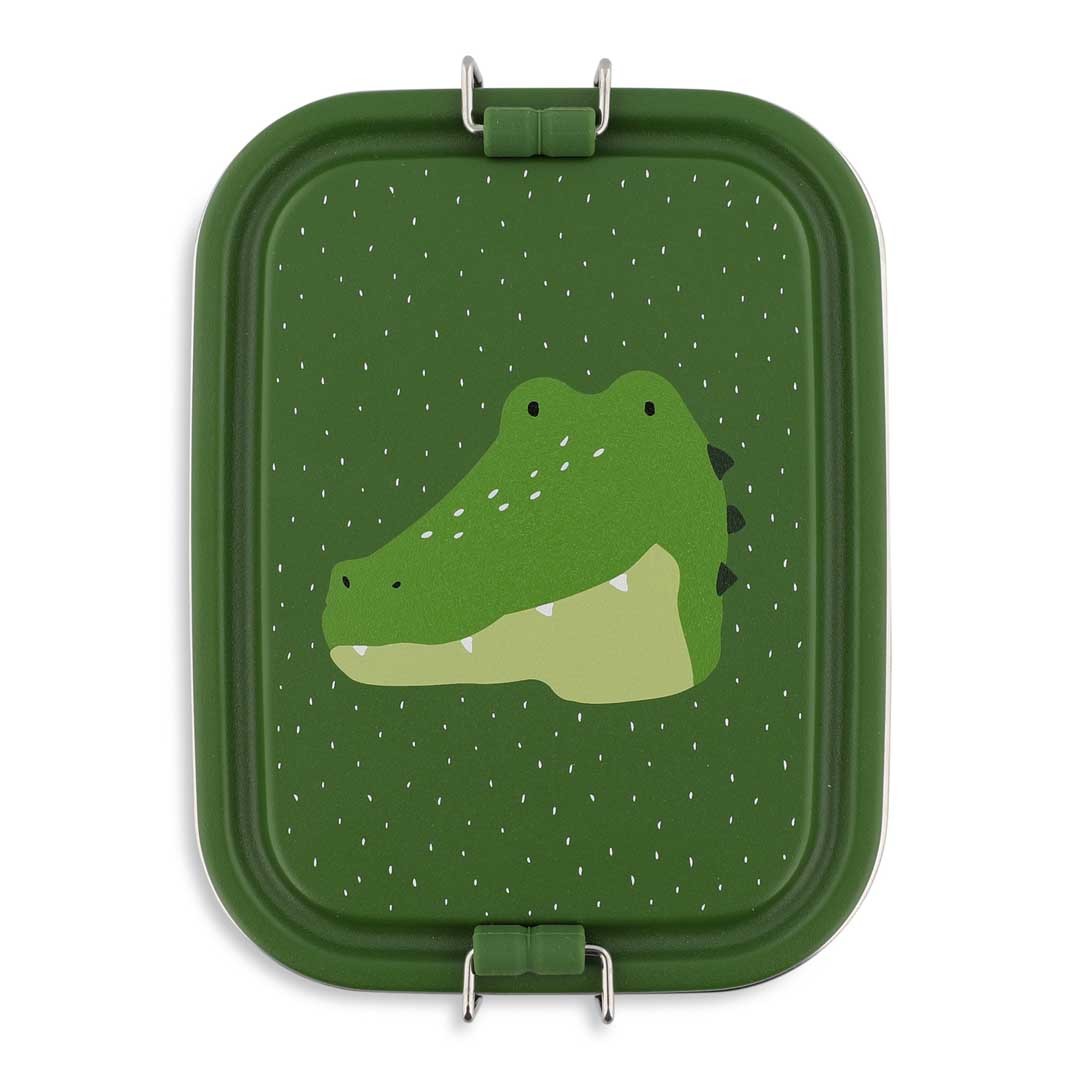 Zielony stalowy lunch box z nadrukiem aligatora dla dziecka. Trixie Mały stalowy lunch box Aligator Baby
