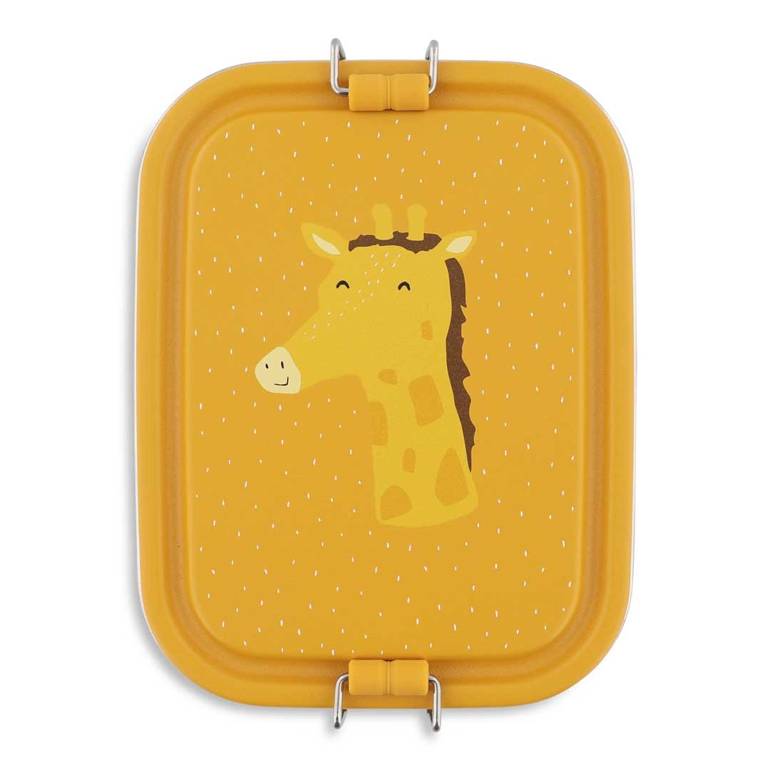 Mały stalowy lunch box w kolorze żółtym z nadrukiem żyrafy dla dziecka. Trixie Mały stalowy lunch box Żyrafa Baby