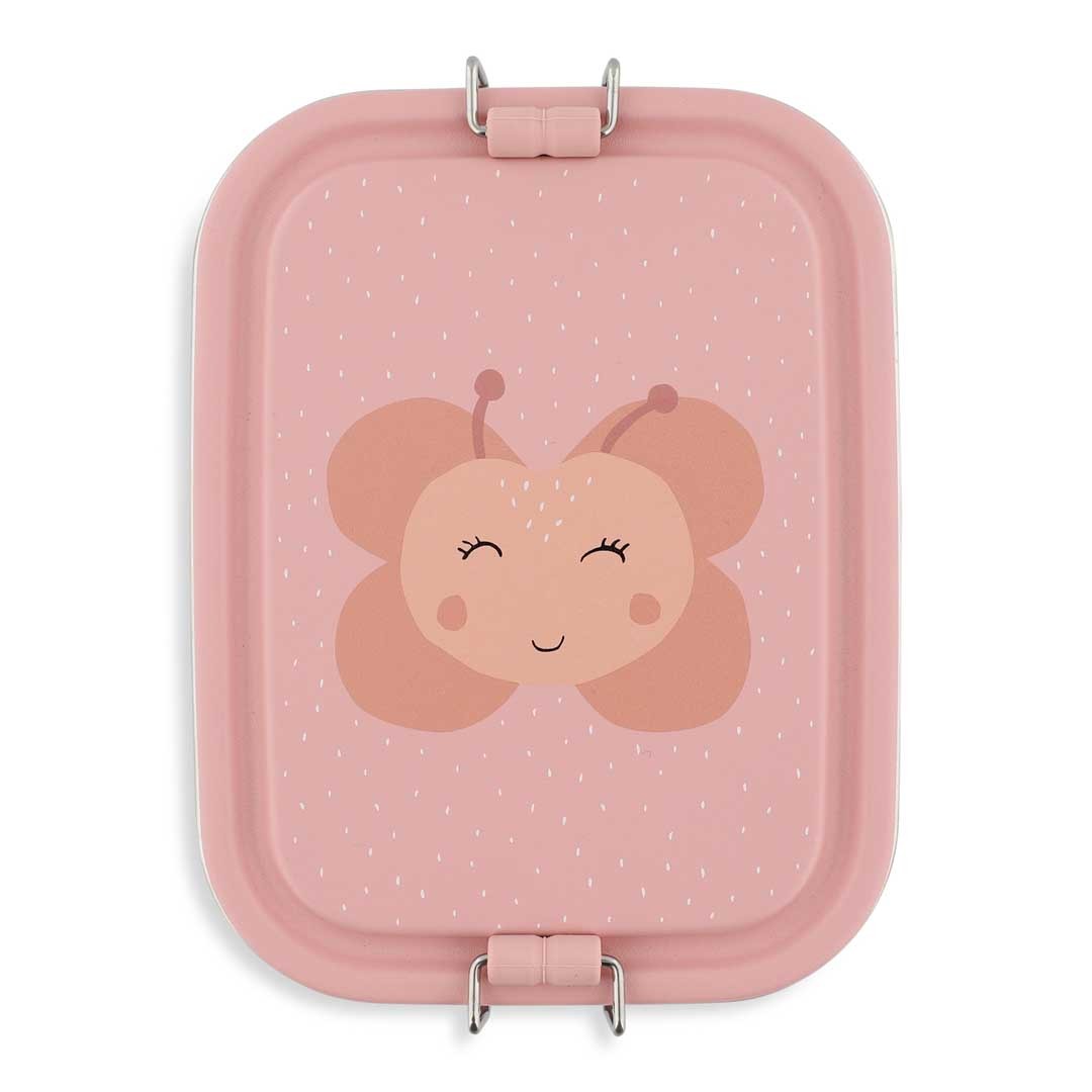 Różowy stalowy lunch box z motylem dla dziecka. Trixie Mały stalowy lunch box Motyl Baby