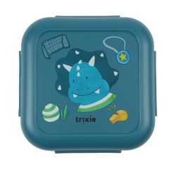 Pojemnik na przekąski z klipsami niebieski z motywem dinozaura triceratopsa dla dziecka. Trixie Pojemnik na przekąski z klipsami – Triceratops Sportowiec