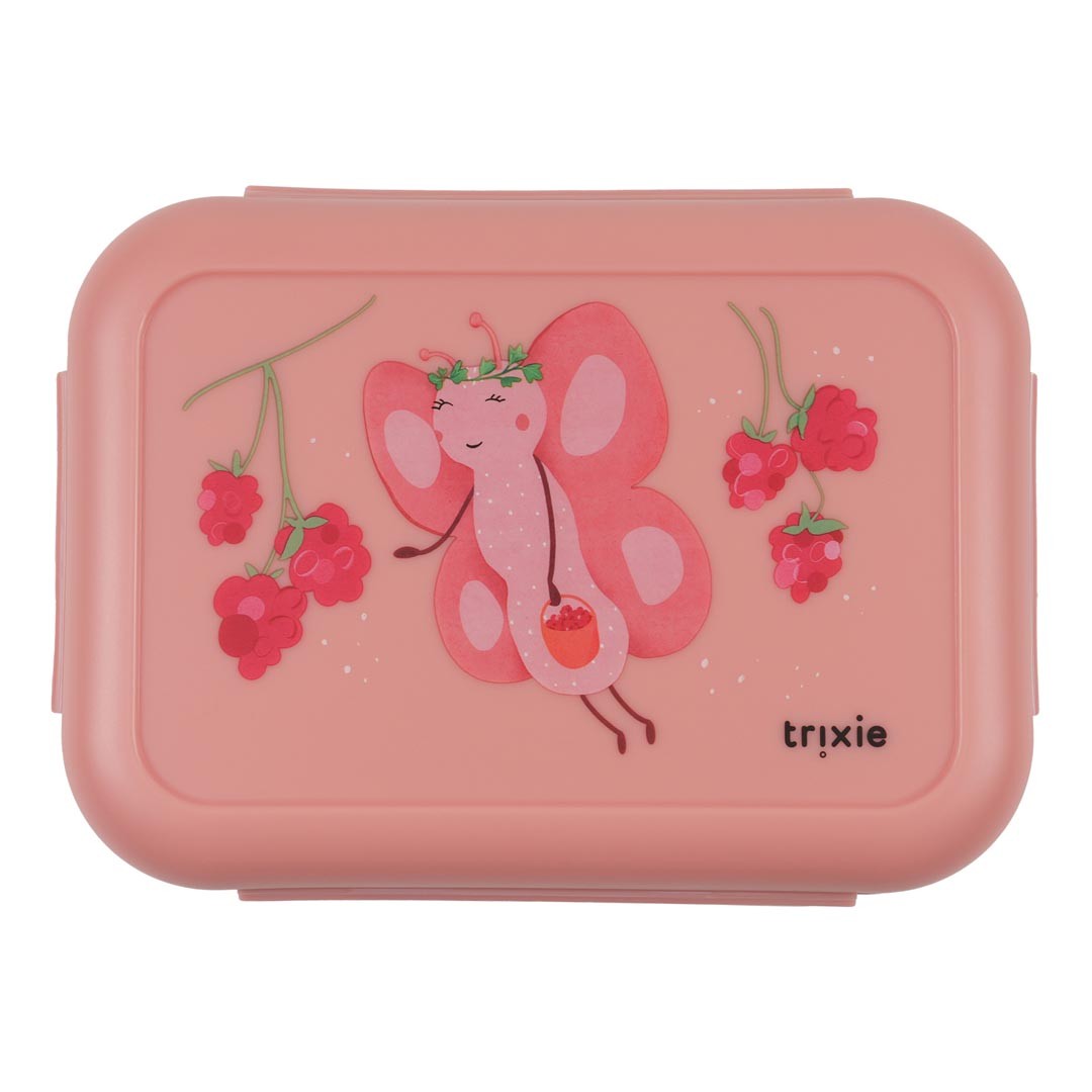 Różowy pojemnik na lunch z motywem wróżki motyla dla dziecka. Trixie Pojemnik na lunch z klipsami – Wróżka Motyl Baby