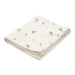 Muślinowa pieluszka kocyk w kolorze kremowym w drobne pszczółki dla niemowlaka. Vanilla Copenhagen Kocyk pieluszka muślinowa Swaddle Honeybee 100×100
