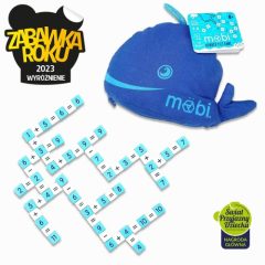 Gra matematyczna do nauki liczenia z elementami w kształcie cyfr i znaków matematycznych oraz niebieska pluszowa torba w kształcie wieloryba dla dzieci. Mobi Games Mobi Gra Matematyczna
