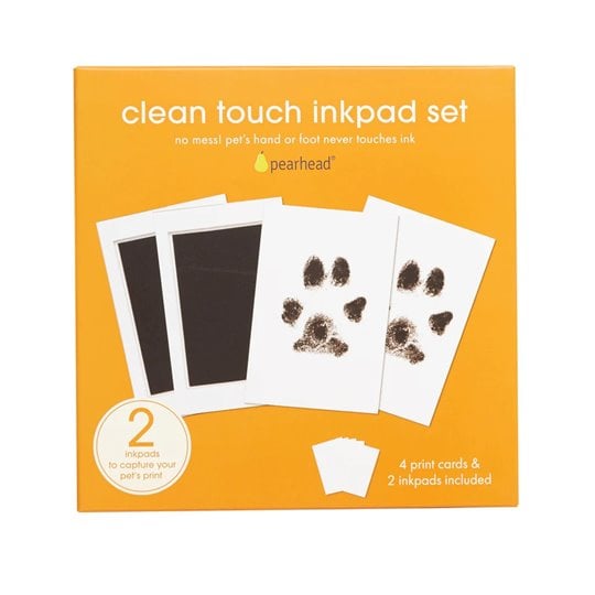Zestaw dwóch czarnych poduszek do odbić atramentowych dla niemowląt wraz z kartami do odcisków. Pearhead Atramentowy Odcisk Clean-Touch Black 2-pak