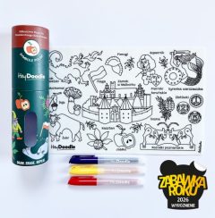 Mata silikonowa do kolorowania z symbolami Polski format A4 z trzema flamastrem w kolorach czerwonym, niebieskim i żółtym dla dzieci. HeyDoodle Symbole Polski Mata Silikonowa do Kolorowania A4