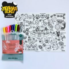 Duża silikonowa mata do kolorowania z symbolami Polski czarno-biała z zestawem kolorowych pisaków dla dzieci. HeyDoodle Symbole Polski Duża Mata Silikonowa do Kolorowania
