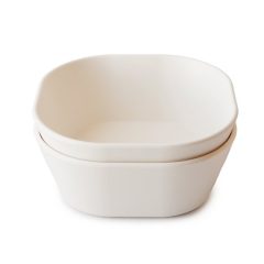 Dwie kwadratowe miseczki dla dzieci w kolorze kości słoniowej. Mushie Miseczki dla dzieci kwadratowe 2-pak Ivory