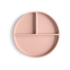 Silikonowy talerzyk dzielony dla dziecka w kolorze blush. Mushie Silikonowy Talerzyk Dzielony dla Dziecka Blush