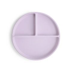 Silikonowy talerzyk dzielony dla dziecka w kolorze jasny fioletowy. Mushie Silikonowy Talerzyk Dzielony dla Dziecka Soft Lilac